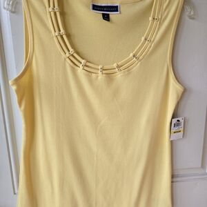 Karen Scott Light Yellow Embellished Scoop Neck Tank